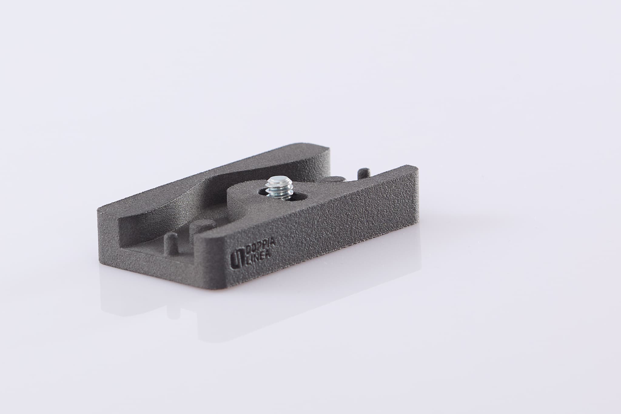 PA12 plate with a metal threaded insert and an engraved logo